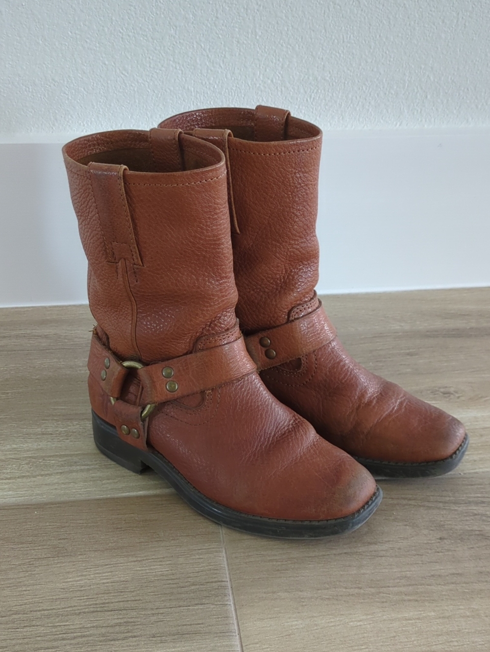 Frye Brown Leather Harness Kids Boots